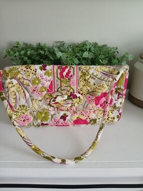 Vera Bradley Pink and Green Quilted Floral Shoulder Bag